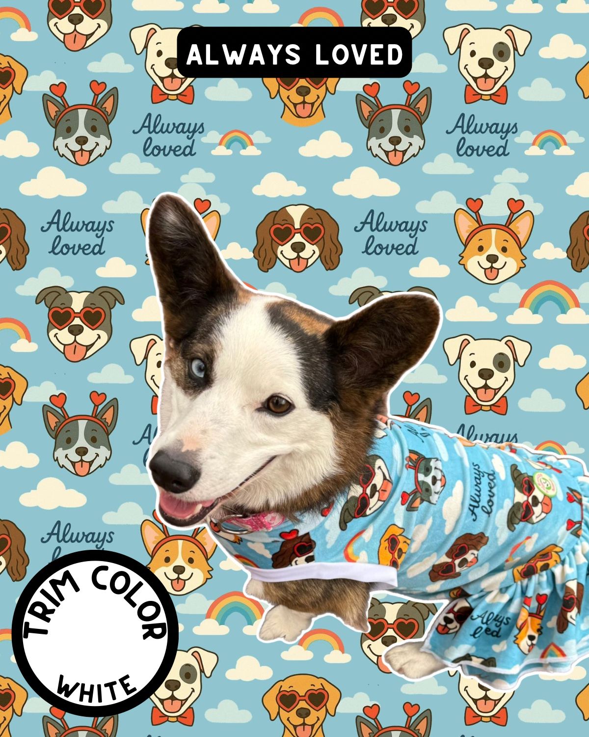 Always Loved Dog Pajama with White Neck & Trim/Sleeves