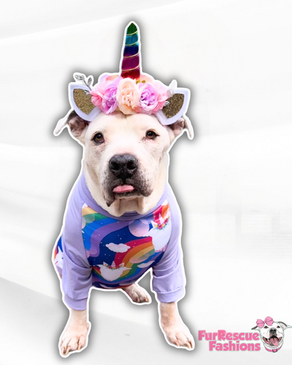 Pittie Ray of Sunshine – Dog Pajama with Lavender Neck & Trim/Sleeves