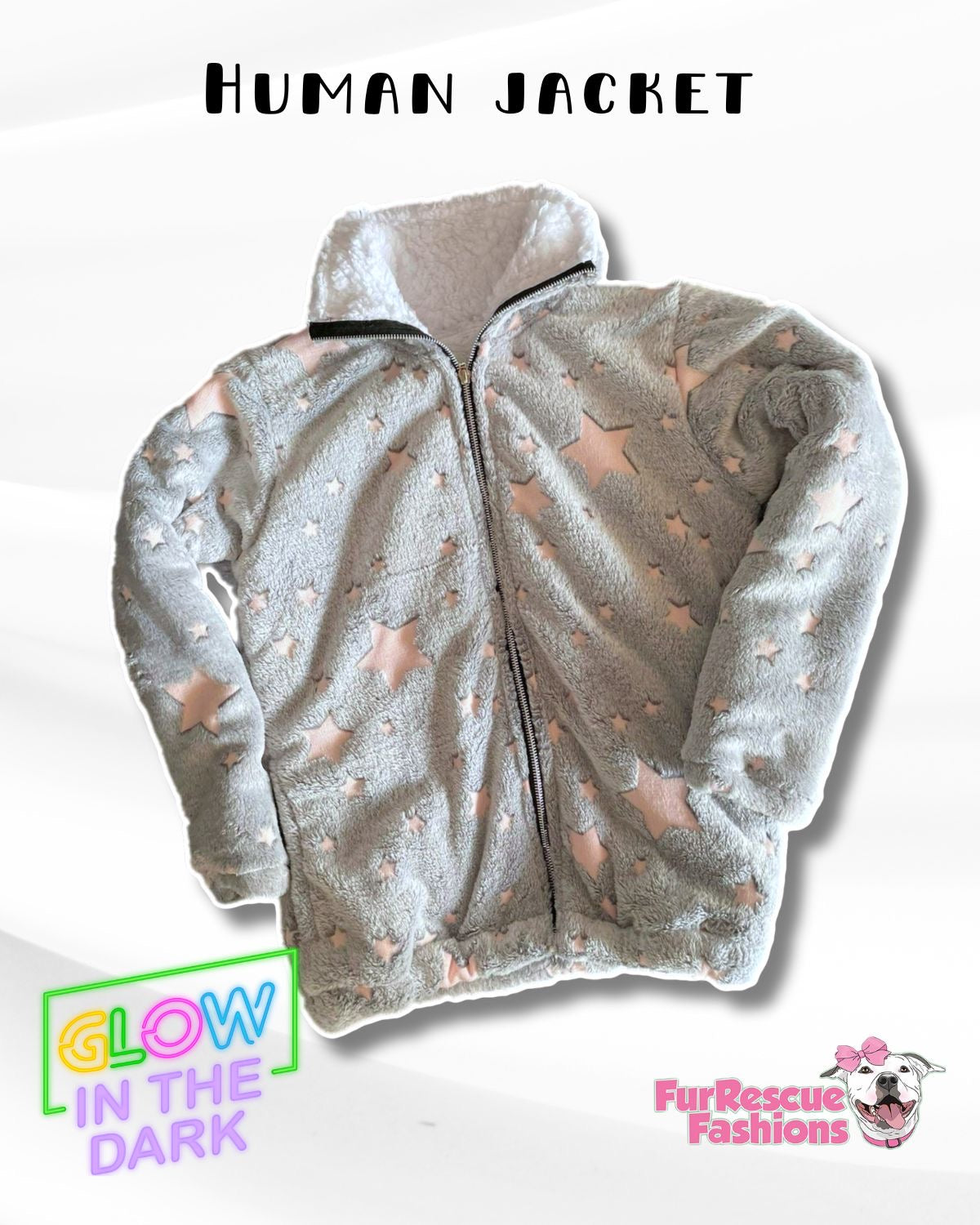 Glow in the Dark Stars  Matching Glam Furry Human Jacket or Vest