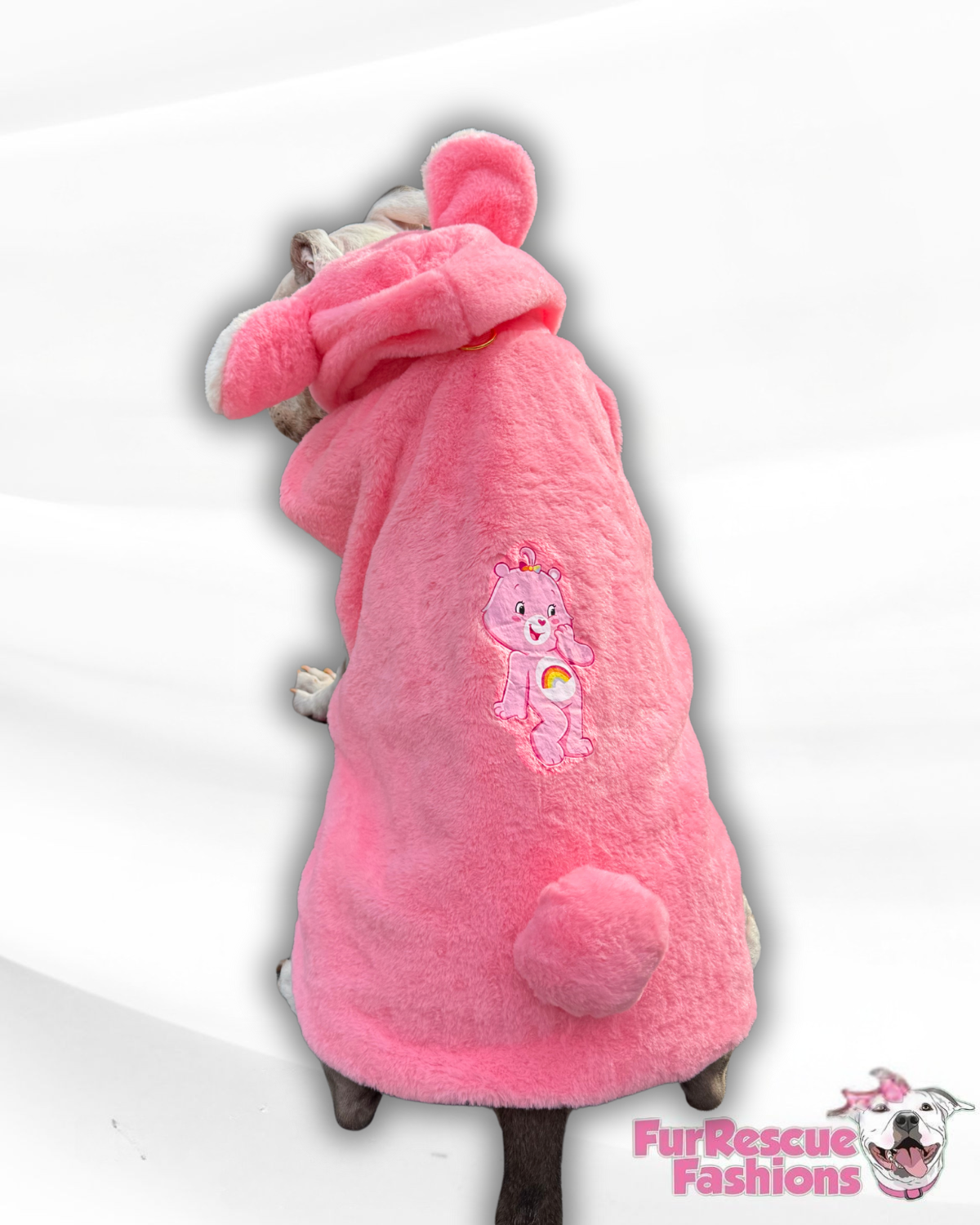 Cheer Bear Light-Up Dog Hoodie – Pink Fleece Care Bear Outfit with Ears, Tail & Rainbow Patch