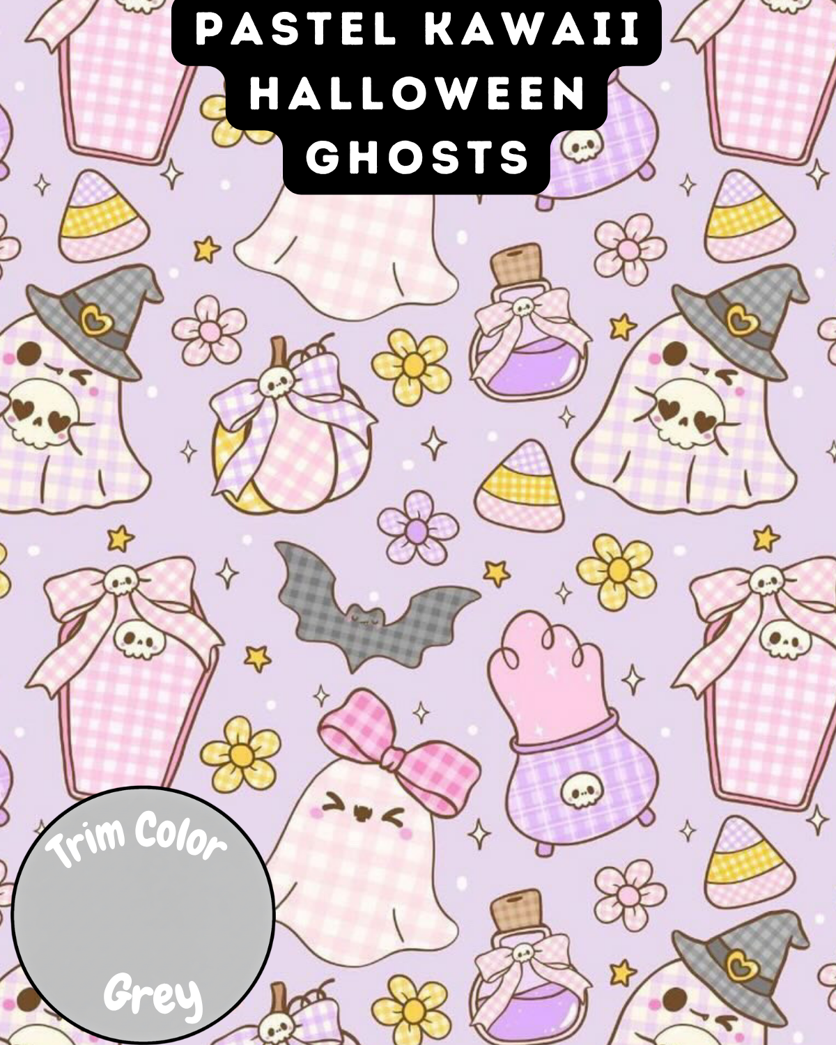 Pastel Kawaii Halloween Ghosts - Dog Pajama with Grey Neck & Trim/Sleeves