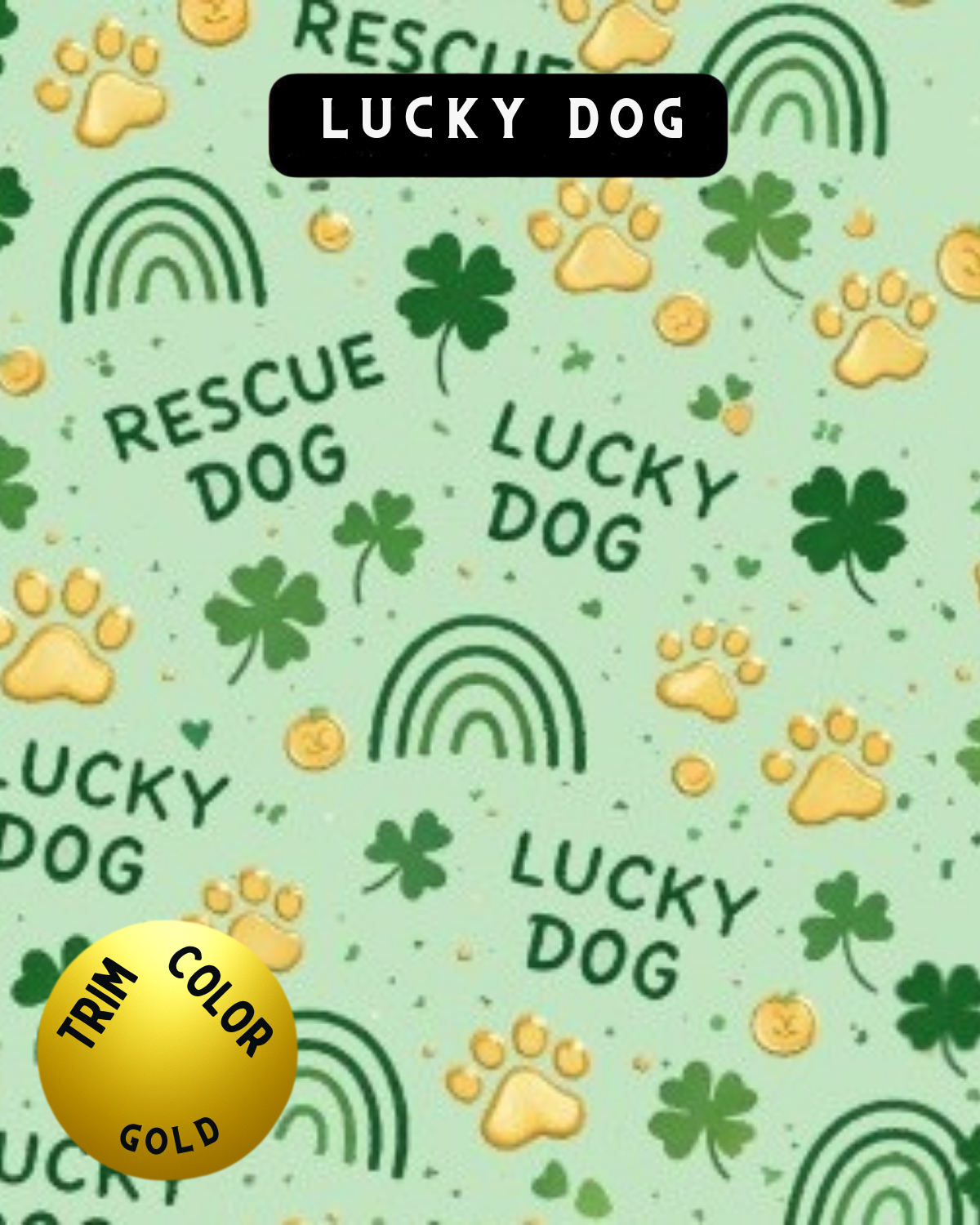 Lucky Dog Dog Pajama with Gold Neck & Trim/Sleeves