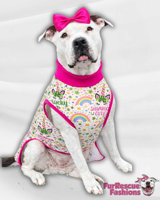 Magical Unicorn & Shamrock Cutie Pajama with Hot Pink Neck & Trim/Sleeves