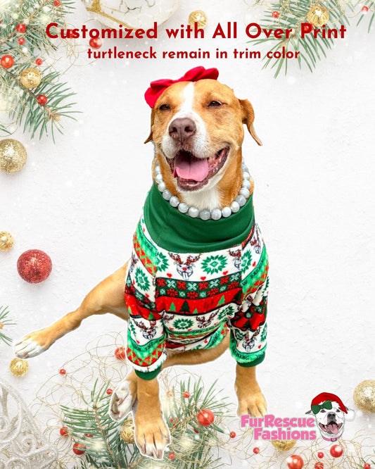 Dashing Through The Snow (White) - PAWjama with Green Neck & Trim/Sleeves