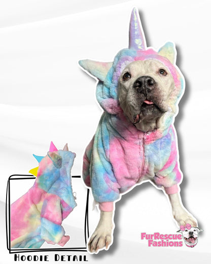 Unicorn Tie Dye Ultra Plush Winter Dog Hoodie