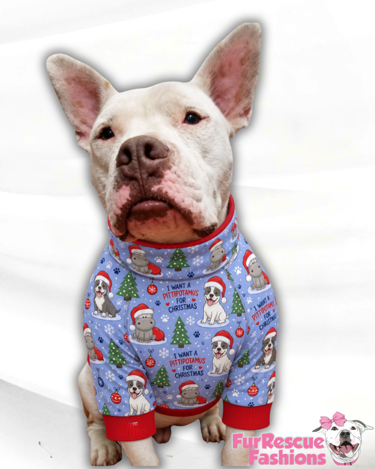 I Want a Pittipotamus for Christmas - Dog Pajama with Red Neck & Trim/Sleeves