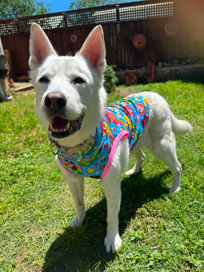 Pup Pool Pawty - Dog Pajama with Yellow Neck & Trim/Sleeves