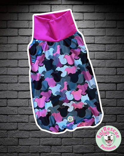 Pit-Mouflage Pink & Grey Dog Pajama with Black or Pink Neck & Trim/Sleeves