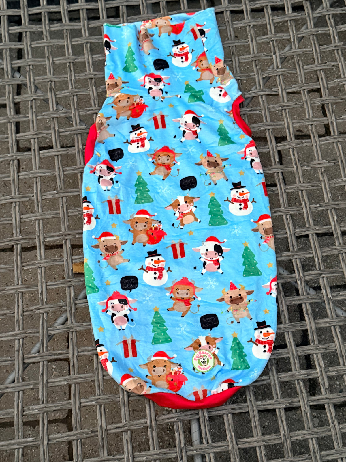 Mooey Christmas Cows - Dog Pajama with Red Neck & Trim/Sleeves