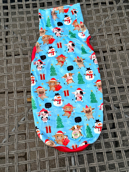 Mooey Christmas Cows - Dog Pajama with Red Neck & Trim/Sleeves