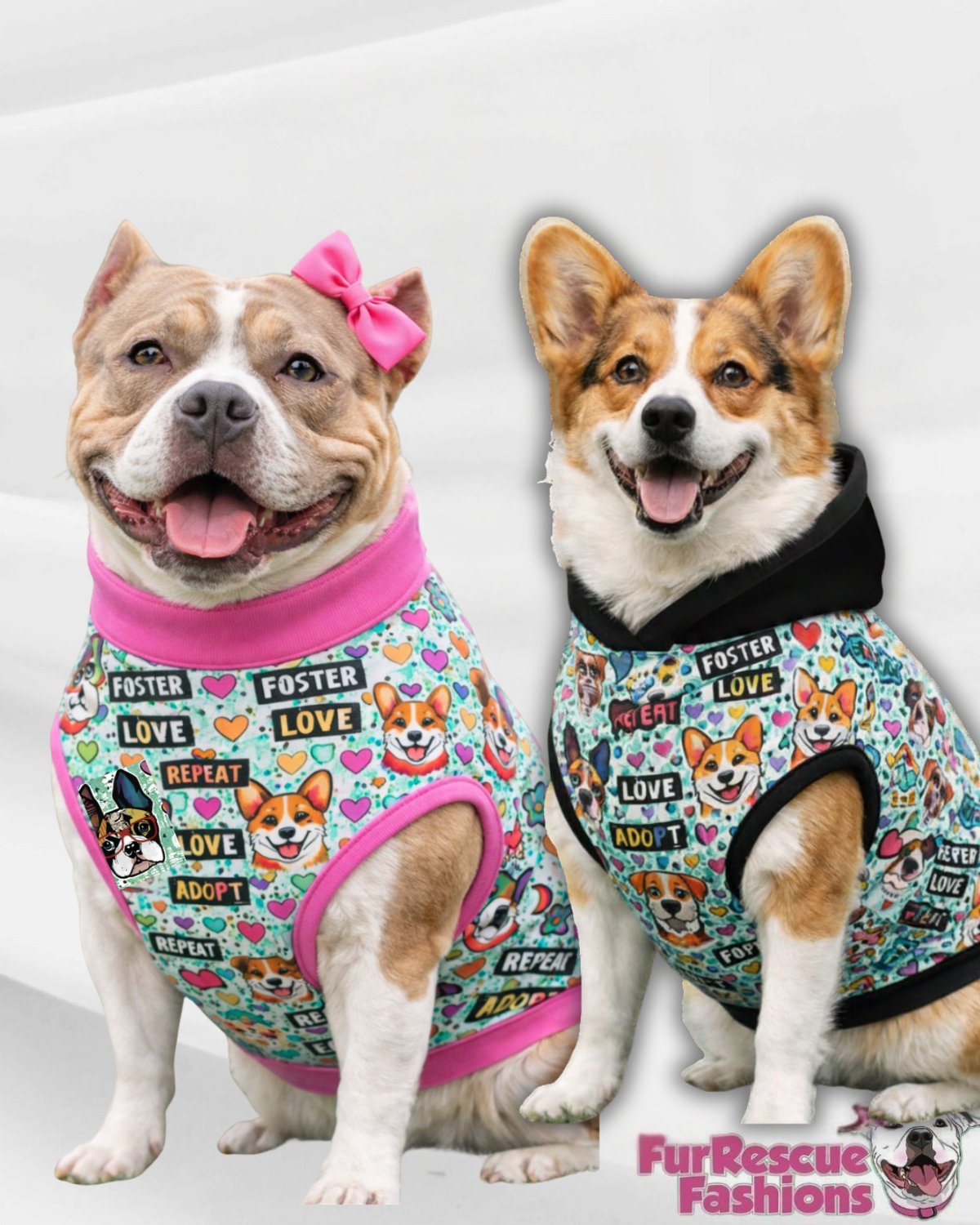 Adopt Love Repeat - Dog Pajama with Hot Pink OR Black Neck & Trim/Sleeves