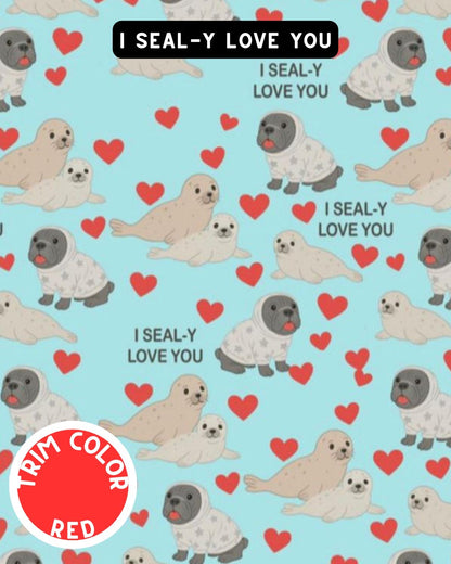 I Seal-y Love You Dog Pajama with Red Neck & Trim/Sleeves