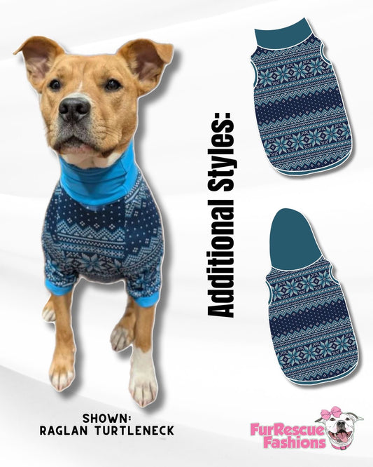 Cozy Classic Fair Isle - Dog Pajama with Aqua Neck & Trim/Sleeves