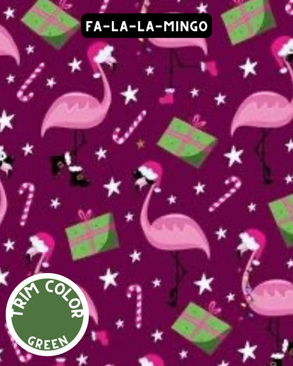 Fa-La-La-Mingo Dog Pajama with Green Neck & Trim/Sleeves