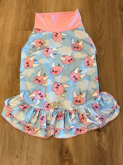 When Pigs Fly Dog Dress With Ruffle / With Sleeves or Sleeveless