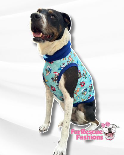 Dog Days of Summer Dog Pajama with Blue Neck & Trim/Sleeves