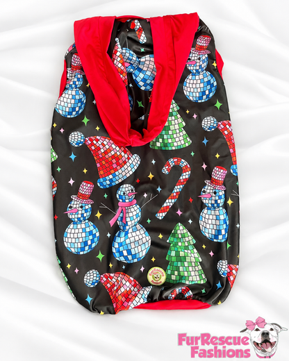 Disco Snowman Christmas Party - Dog Pajama with Red Neck & Trim/Sleeves