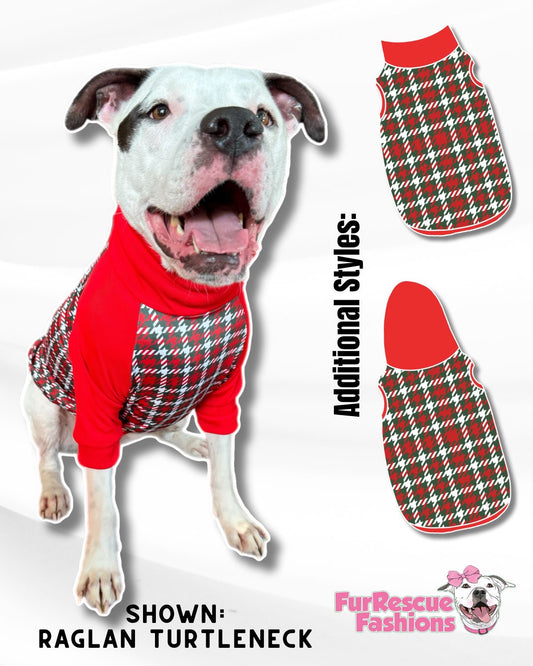 Christmas Houndstooth Dog Pajama with Red Neck & Trim/Sleeves