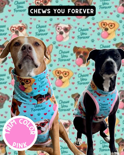 Chews You Forever Dog Pajama with Pink Neck & Trim/Sleeves