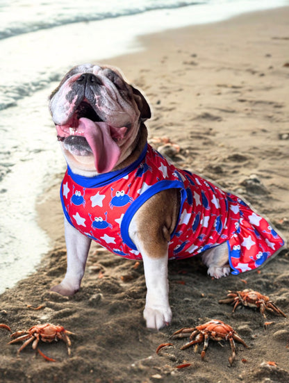 Red, White & Blue Crabs Dog Dress With Ruffle / With Sleeves or Sleeveless