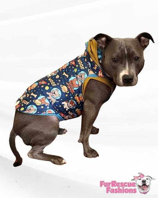 Galaxy Woof Squad Dog Pajama with Mustard Trim