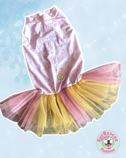 Pastel Rainbow Sky Dog Dress with Sparkling Tutu