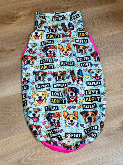 Adopt Love Repeat - Dog Pajama with Hot Pink OR Black Neck & Trim/Sleeves