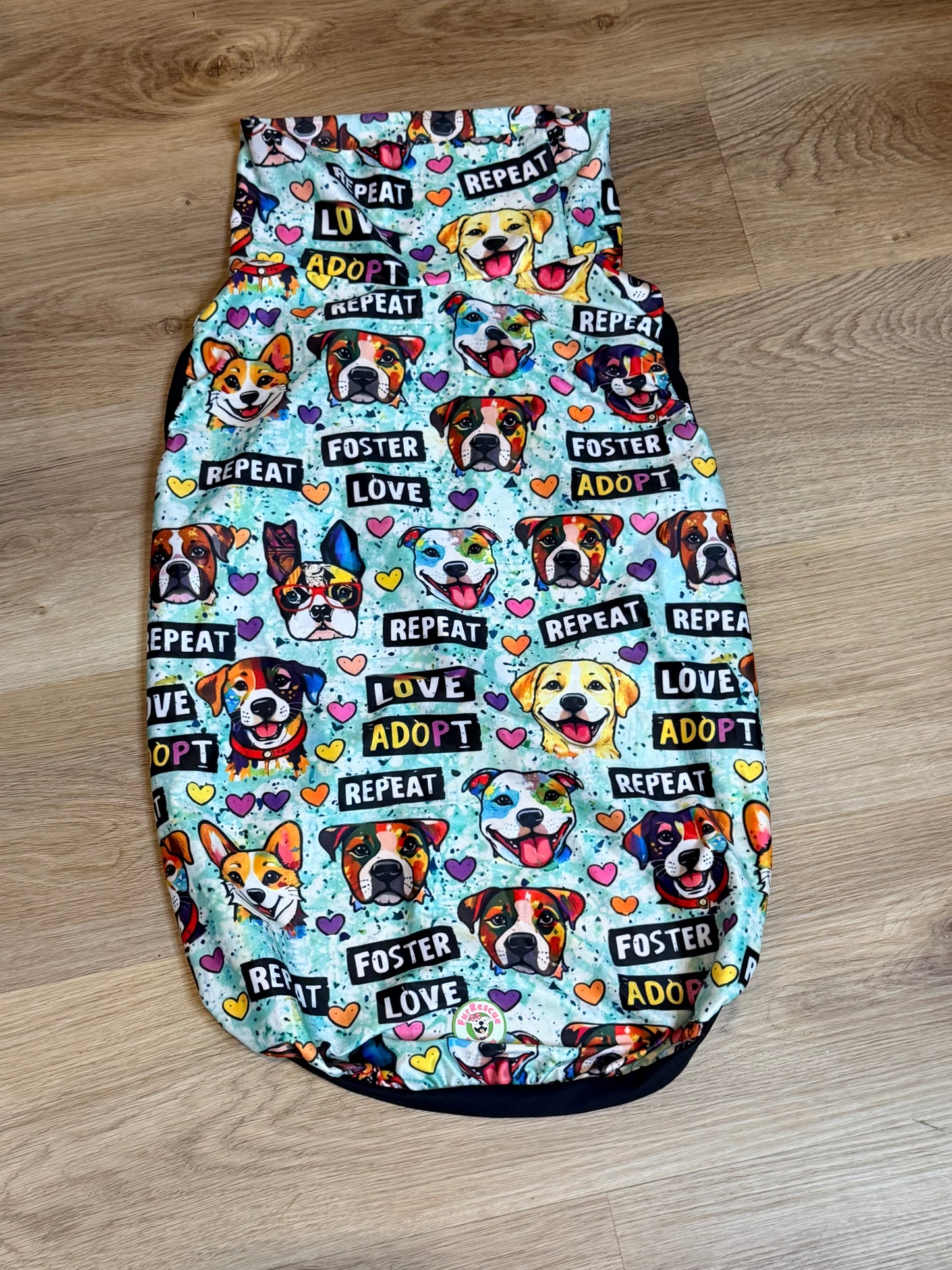 Adopt Love Repeat - Dog Pajama with Hot Pink OR Black Neck & Trim/Sleeves