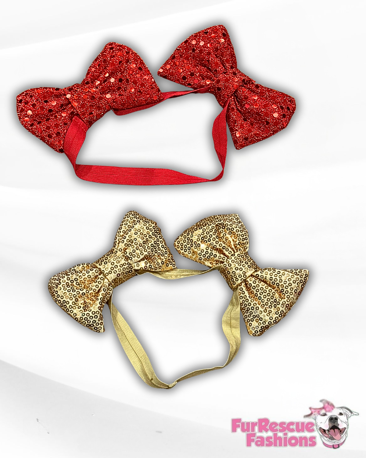 Festive Gold & Red Doggie Double Bow Headbands