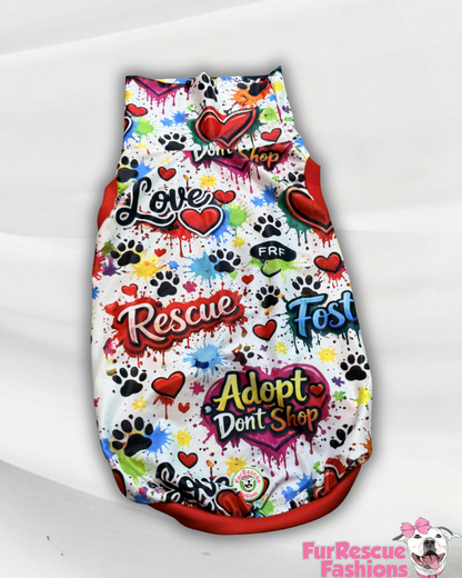 Rescue Love Street Graffiti Art  - Dog Pajama with Red Neck & Trim/Sleeves