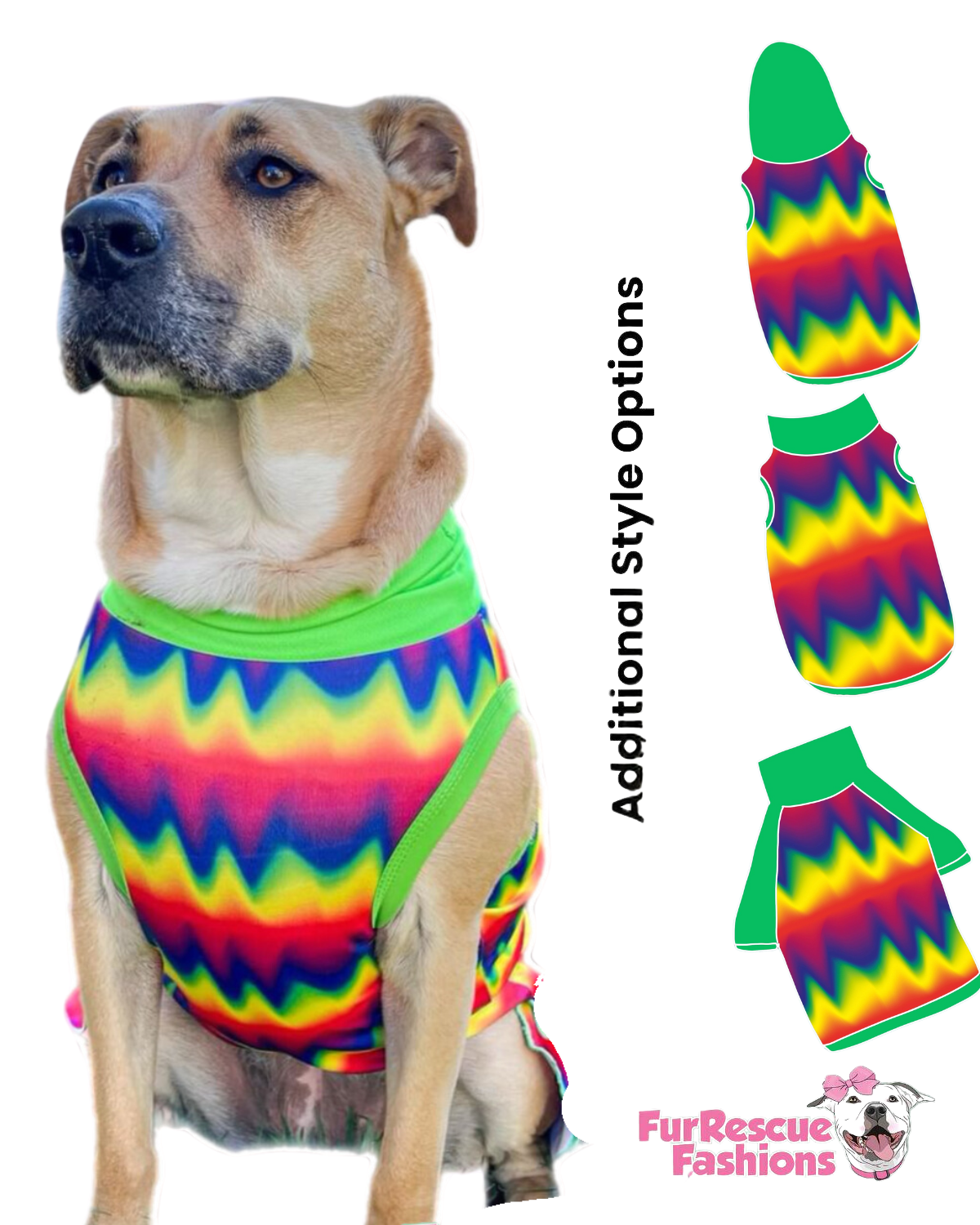 Rainbow Dye with Neon Neck & Trim/Sleeves