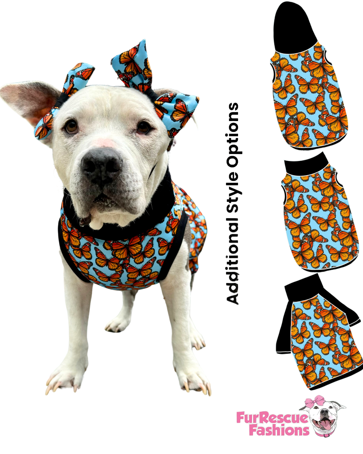 Monarch Butterflies Dog Pajama with Black Neck & Trim/Sleeves