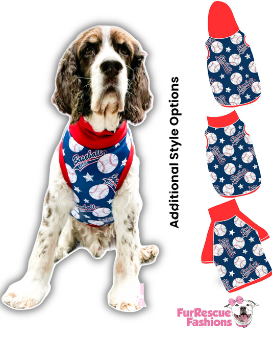 Baseball Love Dog Pajama with Red Neck & Trim/Sleeves