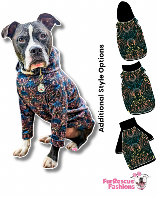 Celestial Dog Pajama with Black Neck & Trim/Sleeves