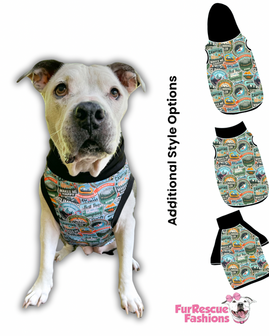 Camping Lover Dog Pajama with Black Neck & Trim/Sleeves