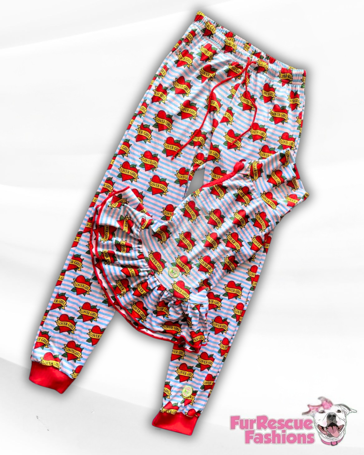 Lover Girl Dog Pajama with Red Neck & Trim/Sleeves