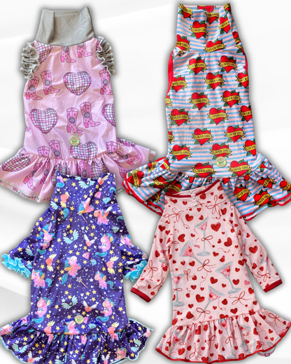 My Fur-Ever Valentine Dog Dress With Ruffle / With Sleeves or Sleeveless (Available in any pattern)