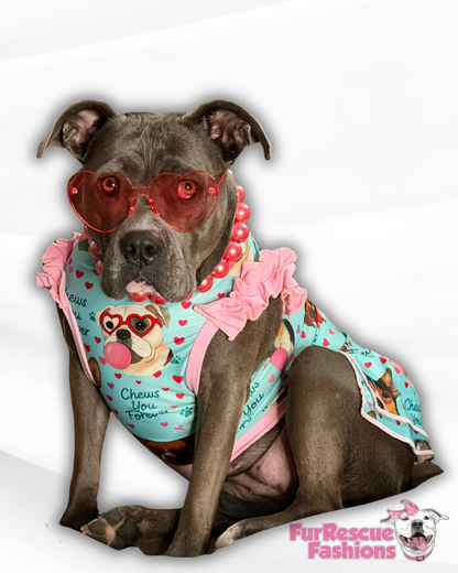 My Fur-Ever Valentine Dog Dress With Ruffle / With Sleeves or Sleeveless (Available in any pattern)
