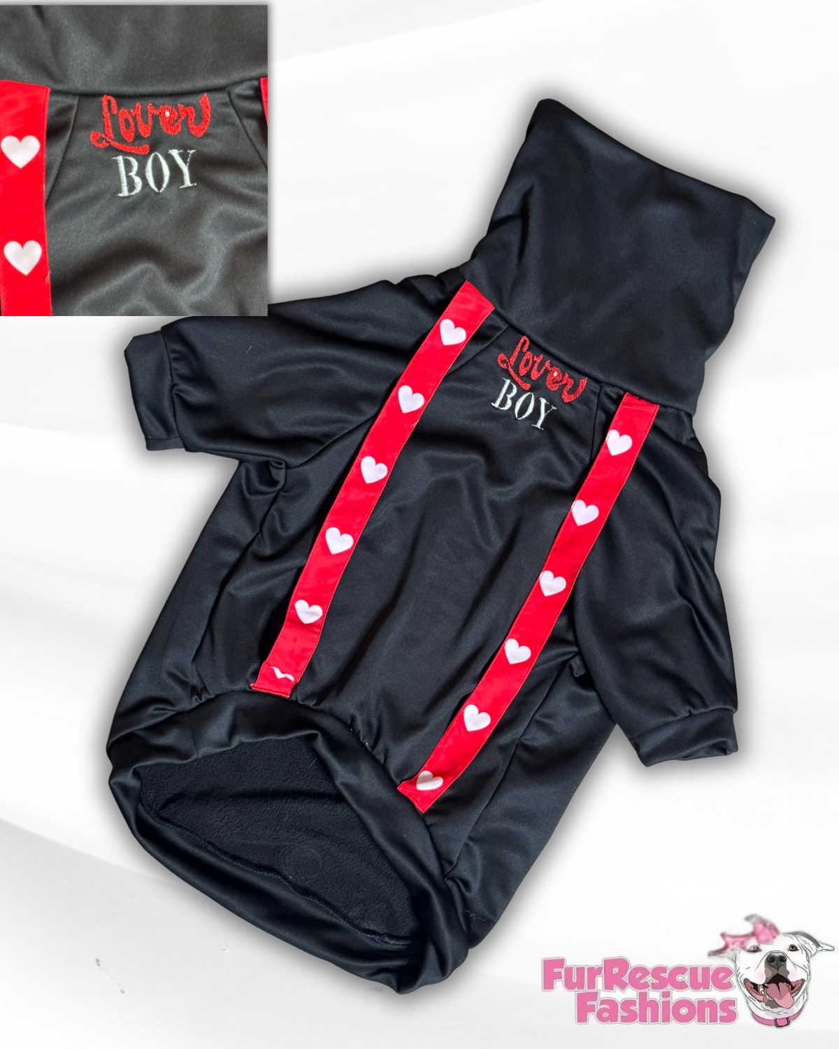 Lover Boy Valentine Dog Shirt With Suspenders & Embroidery