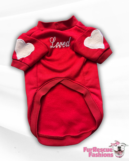 Red Loved Dog Crewneck With Elbow Heart Patches