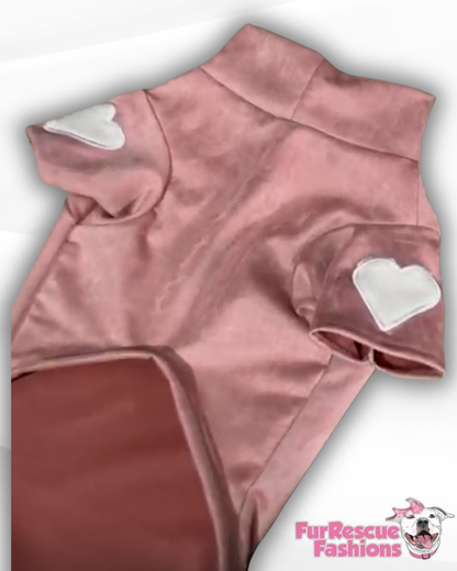 Rose Velour Dog Crewneck With Elbow Heart Patches