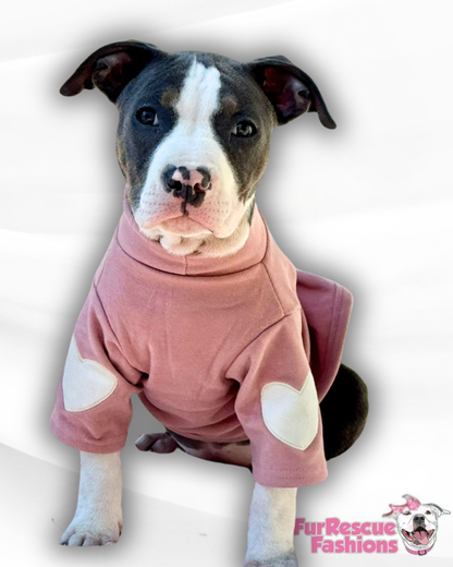 Rose Velour Dog Crewneck With Elbow Heart Patches