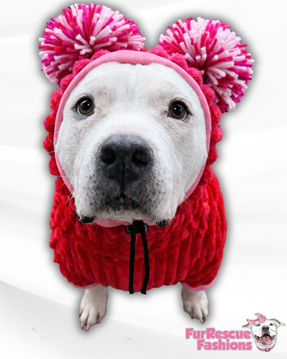 Valentine’s Dog Sweater with Long Pompom Snood