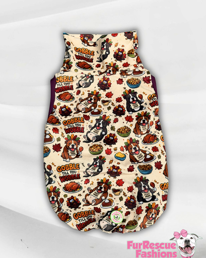 Gobble Till You Wobble - Dog Pajama with Burgundy Neck & Trim/Sleeves