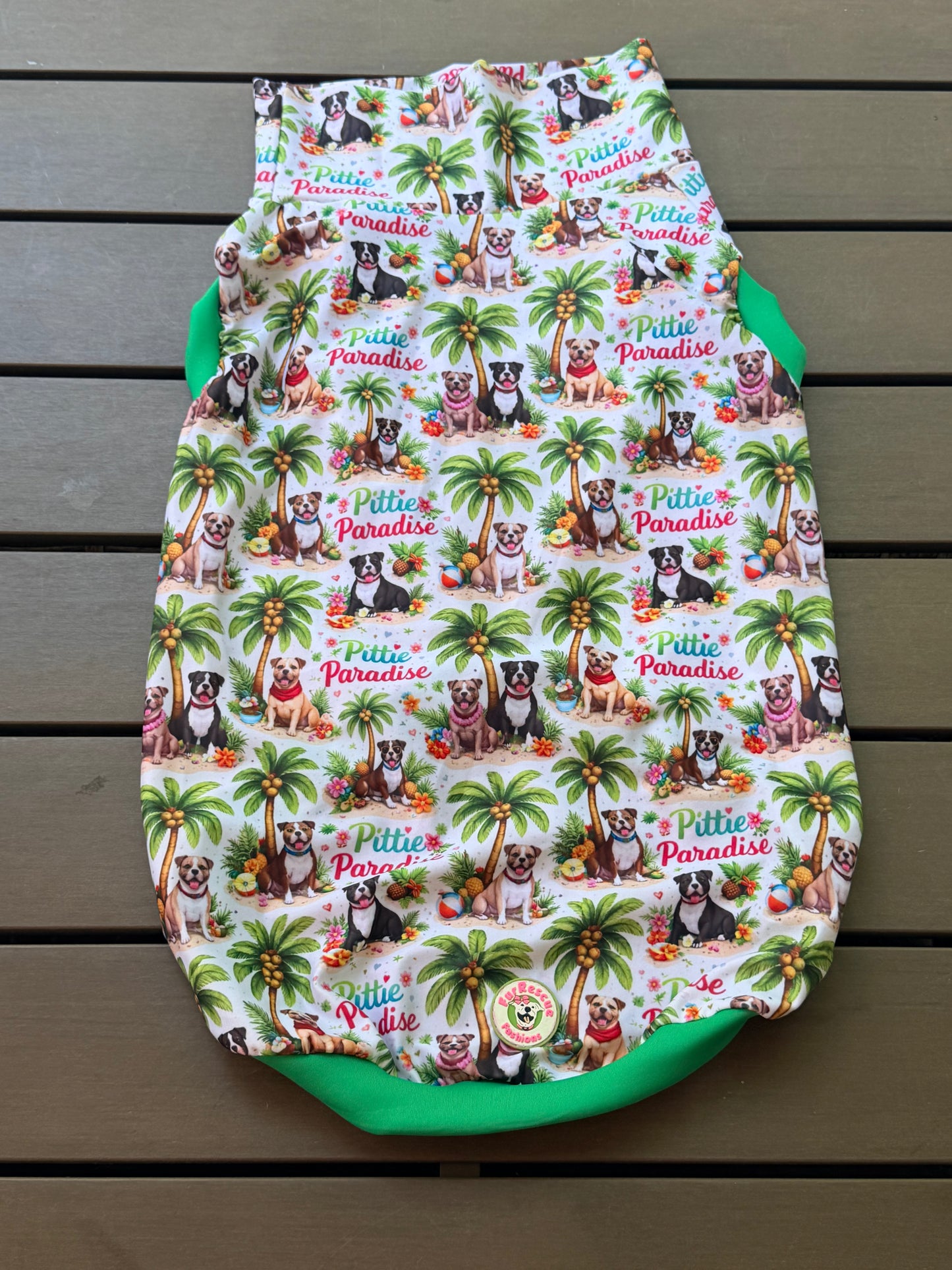 Pittie Paradise - Dog Pajama with Fuchsia Neck & Trim/Sleeves