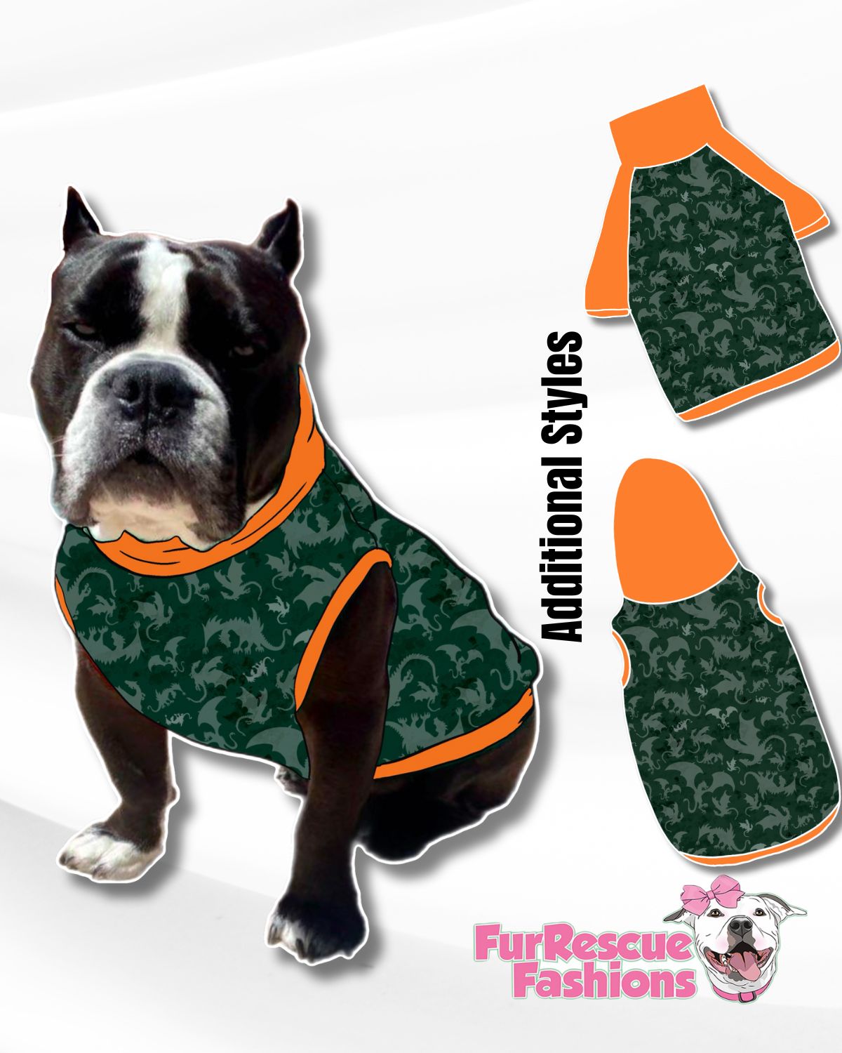 Dragons - Green Dog Pajama with Orange Trim, Neck & Sleeves