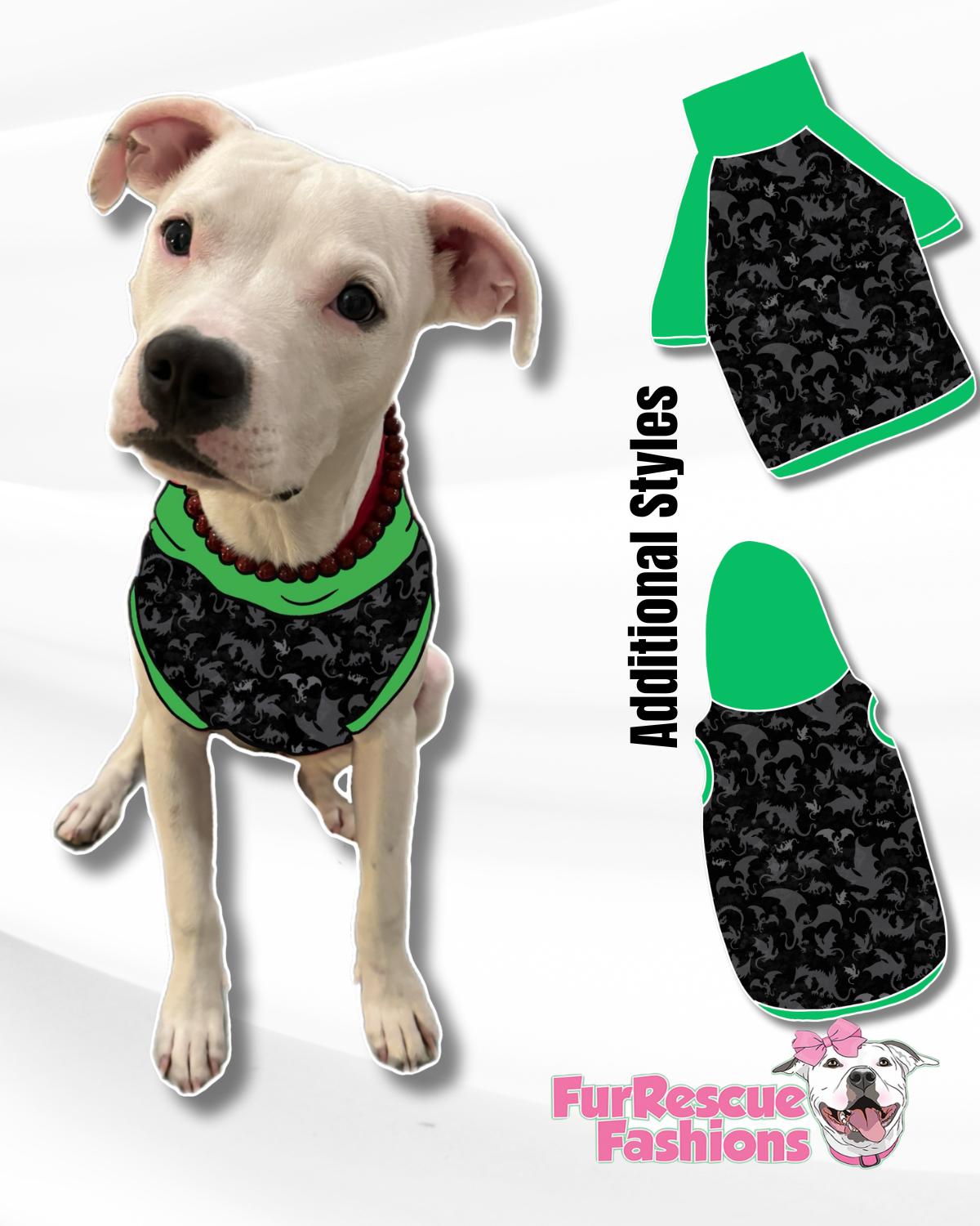 Dragons - Black Dog Pajama with Green Trim, Neck & Sleeves