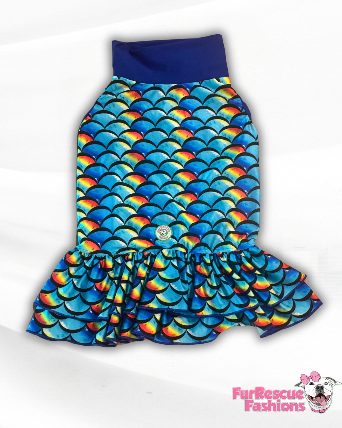 Pride Mermaid Scales Dog Pajama with Royal Blue Neck & Trim/Sleeves