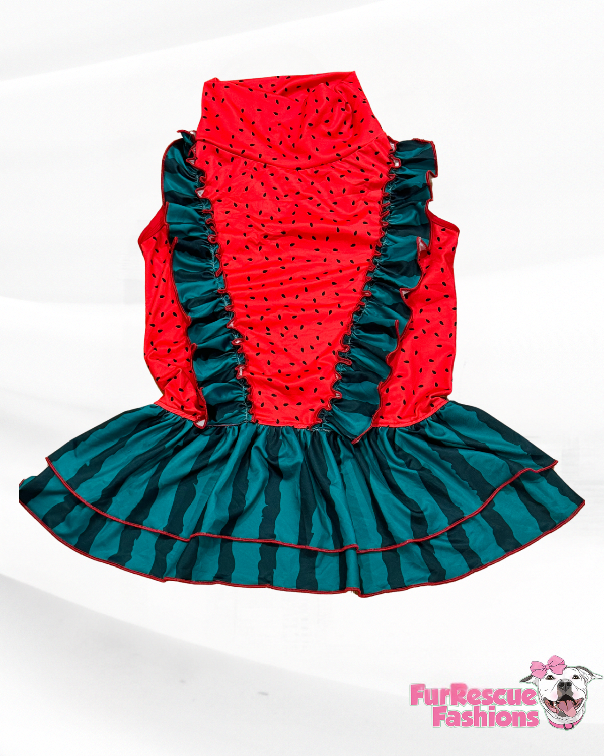 Watermelon Dog Dress With Ruffles & Bow