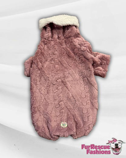 Rose Pink Velvety Plush Dog Sweater with Sherpa Lining